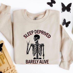 Halloween Sweatshirt Sleep Deprived Barely Alive Halloween Hoodie Skeleton Hoodie Halloween Skull Hoodie Funny Halloween Mom Sweatshirt