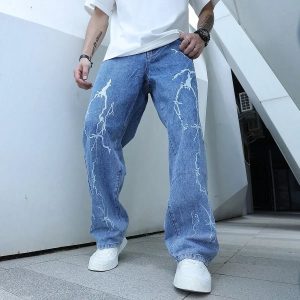 Men’S Graffiti Printed Jeans Hip Hop Pants M00008 HVNHD12