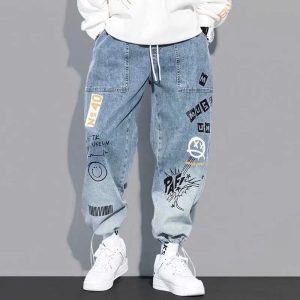 New Graffiti Cartoon Printed Men’S Jeans HVNHD18