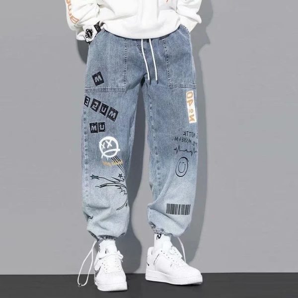 New Graffiti Cartoon Printed Men’S Jeans HVNHD18