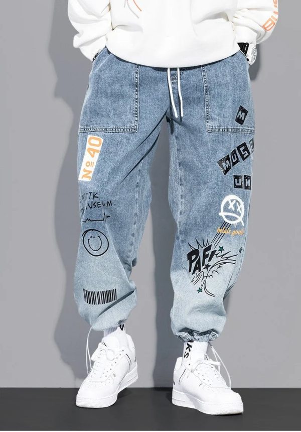 New Graffiti Cartoon Printed Men’S Jeans HVNHD18