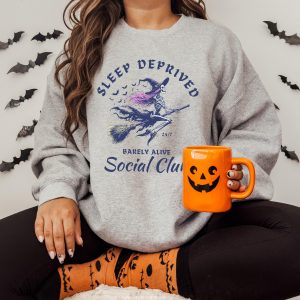 Sleep Deprived Barely Alive Halloween Sweatshirt Social Club Spooky Season Sweater Skeleton Witch Chronic Fatigue Spoonie Gift For New Mom