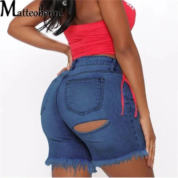 High Waist, Holes Tassel High Elastic Denim Shorts Women