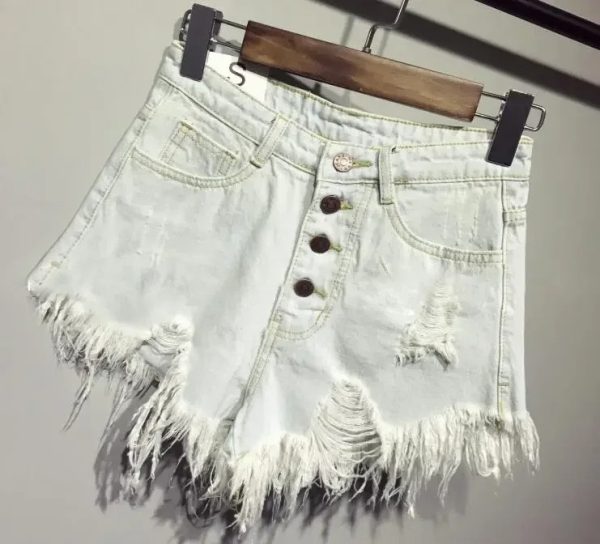 Women’s high waisted shorts jeans with fur lining