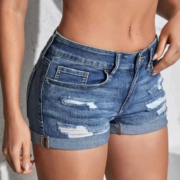 Women’s Split Denim Shorts, Stretchy Tight Casual Shorts