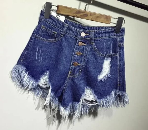 Women’s high waisted shorts jeans with fur lining