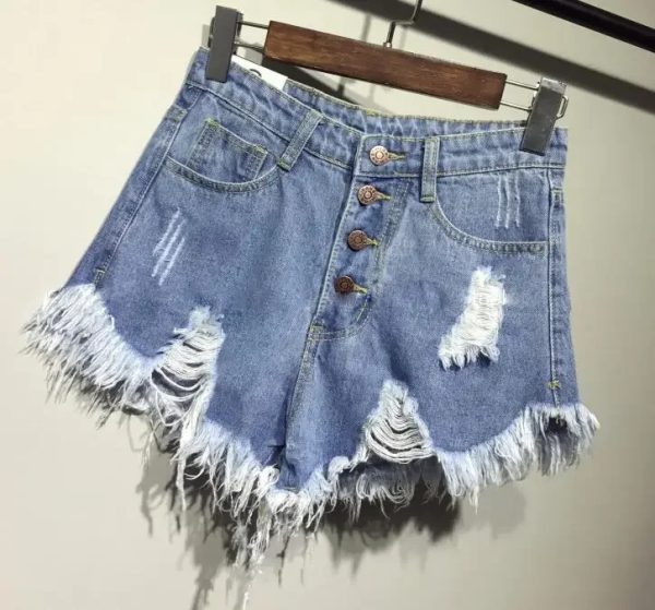 Women’s high waisted shorts jeans with fur lining