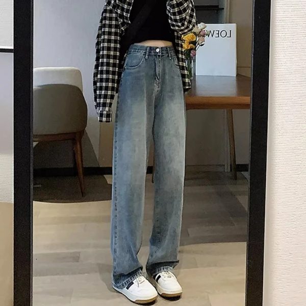 Woman Vintage Wide Leg Jeans Girls High Waist