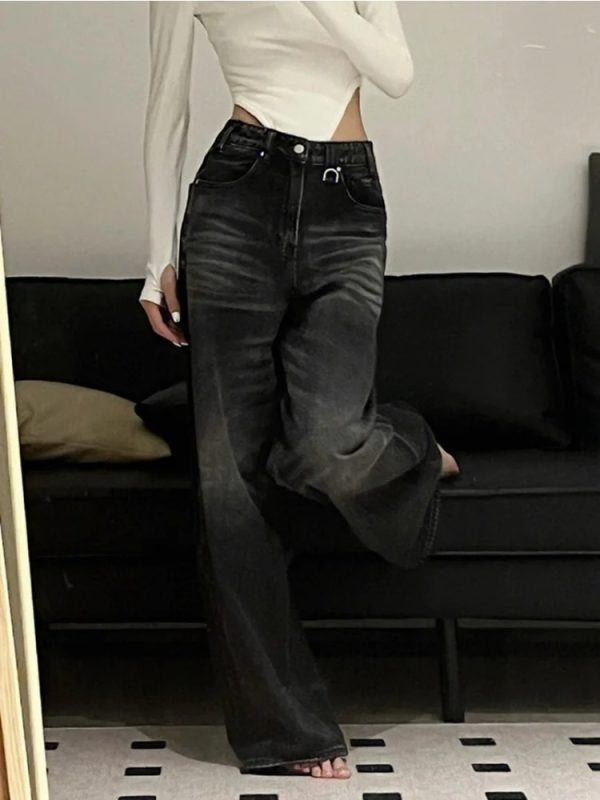 Women’s Oversized Classic Black Wide Leg Jeans