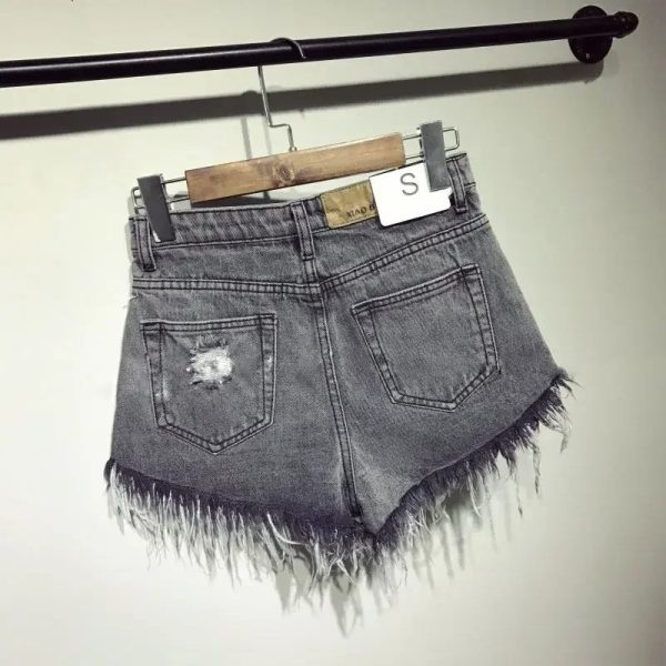 Women’s high waisted shorts jeans with fur lining