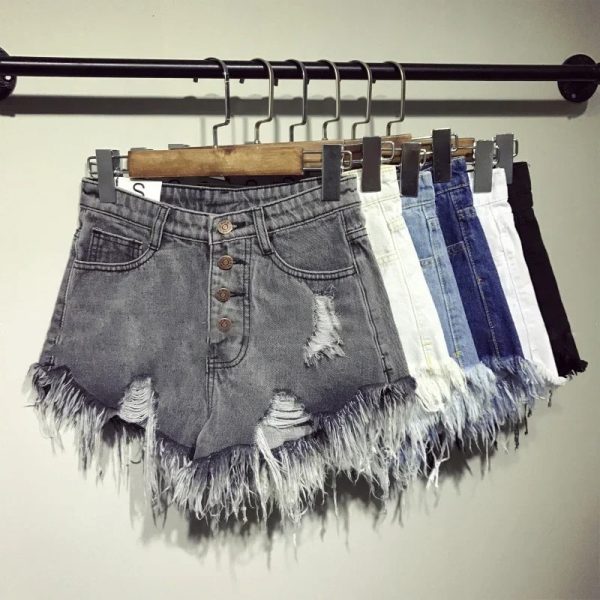 Women’s high waisted shorts jeans with fur lining