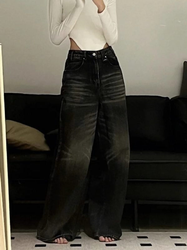 Women’s Oversized Classic Black Wide Leg Jeans