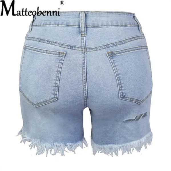 High Waist, Holes Tassel High Elastic Denim Shorts Women