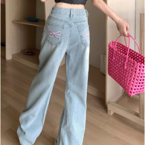 2024 Jeans Bow Korean y2k Embroidered Retro High Waist