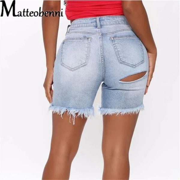 High Waist, Holes Tassel High Elastic Denim Shorts Women