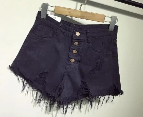 Women’s high waisted shorts jeans with fur lining