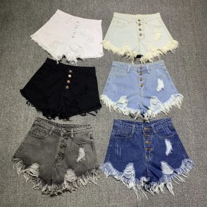 Women’s high waisted shorts jeans with fur lining