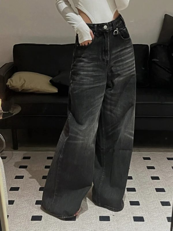 Women’s Oversized Classic Black Wide Leg Jeans