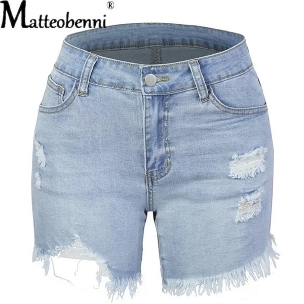 High Waist, Holes Tassel High Elastic Denim Shorts Women